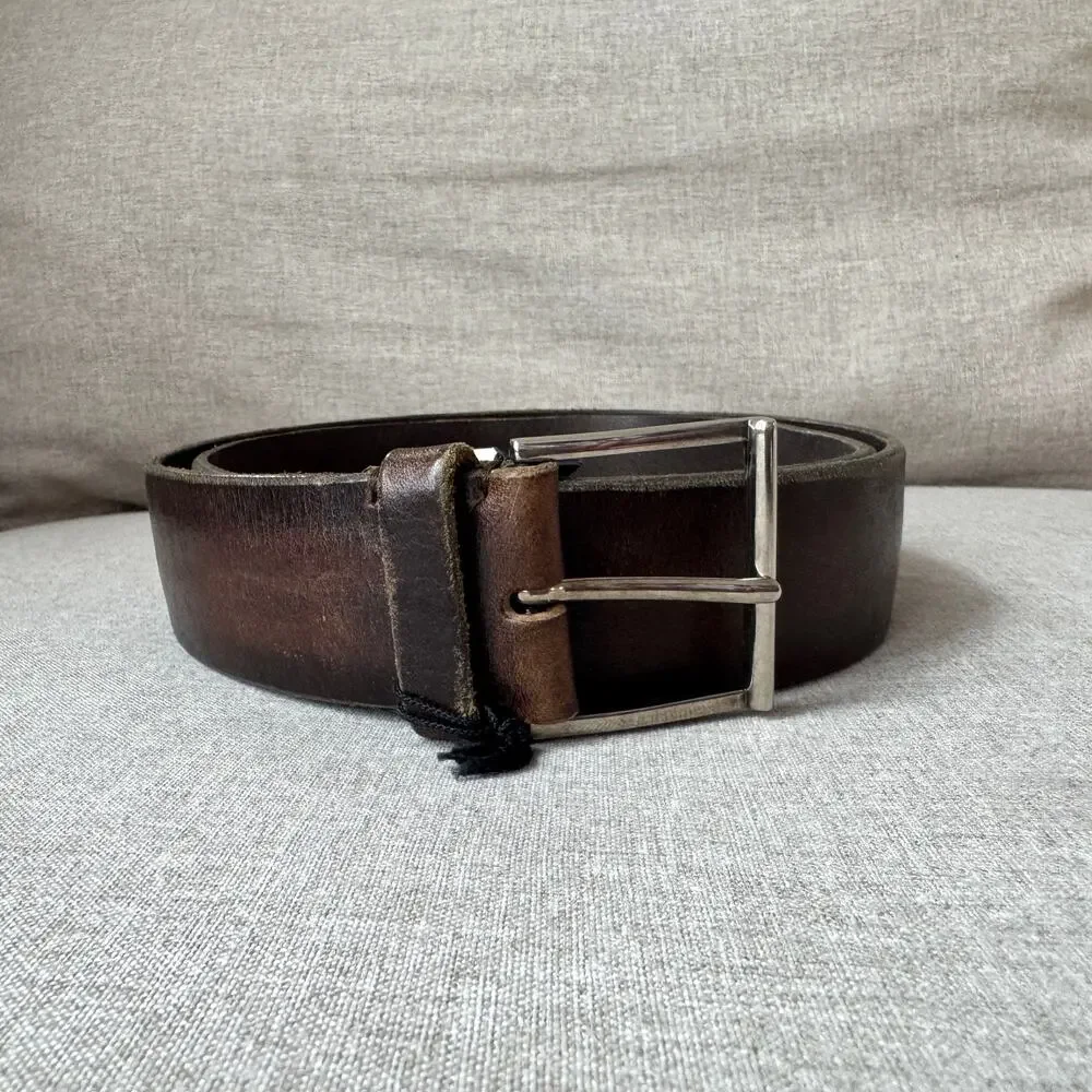 Orciani Wax Italian Leather Castor Brown Silver Buckle Belt 90 NEW Western